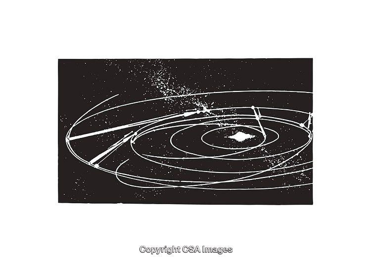 Abstract Diagram of Circulating Paths with Splatter Texture in Black and White