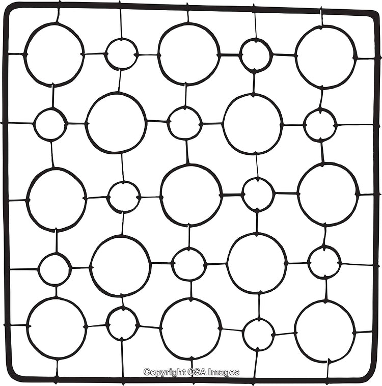 Geometric Black and White Circular Patterned Background Design with Abstract Shapes