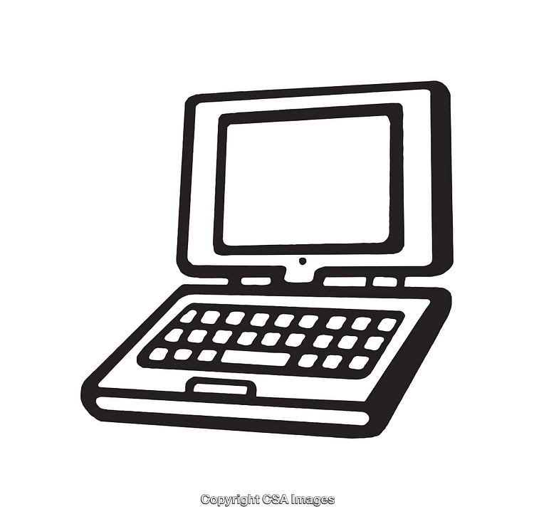 Black and White Line Art Illustration of a Laptop