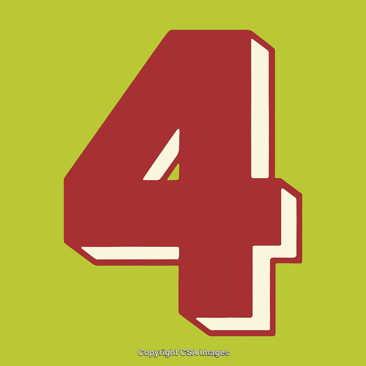 Bold Red Number Four on Vibrant Green Background with Shadows