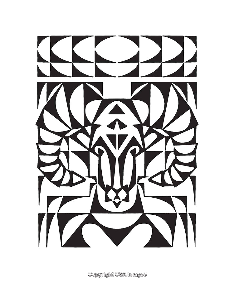 Geometric Ram Head Design in Black and White Line Art Style