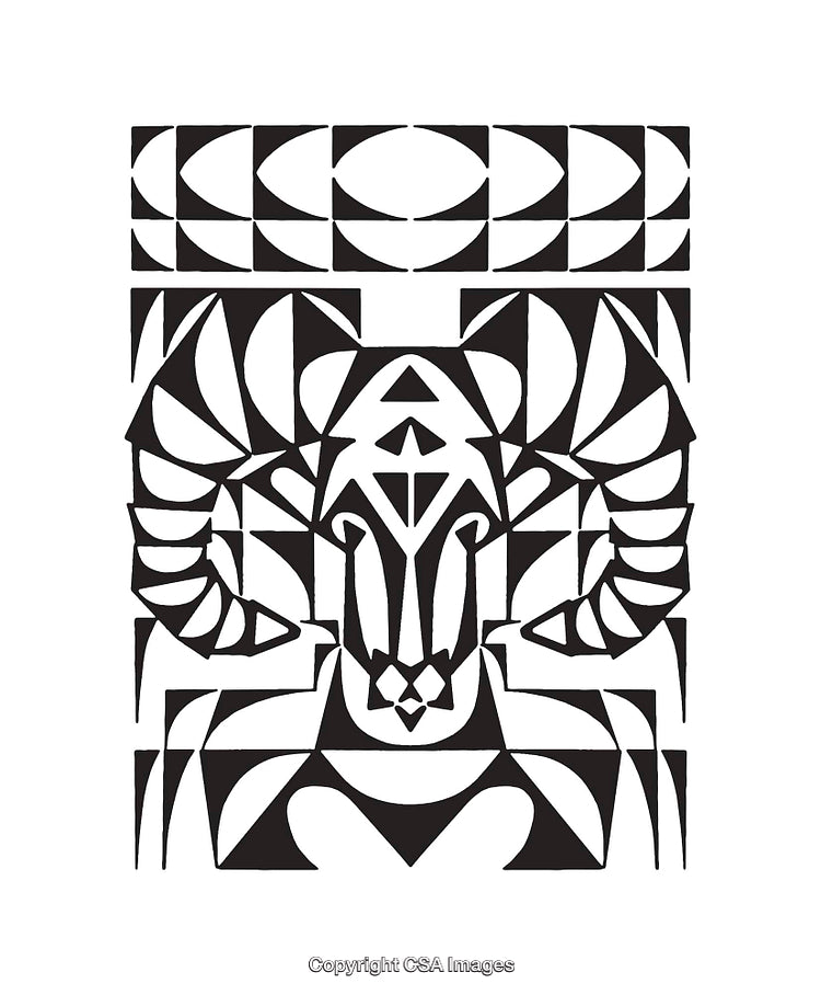 Geometric Ram Head Design in Black and White Line Art Style