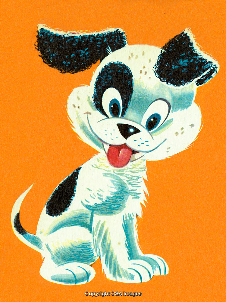 Cute Cartoon Puppy Illustration with an Orange Background