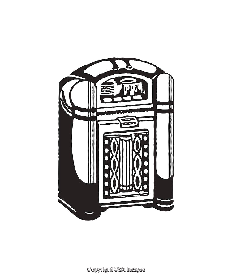 Retro Black And White Jukebox Line Art Illustration