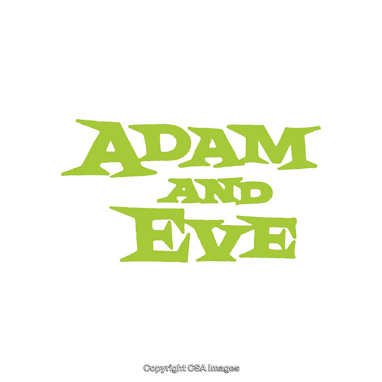 Green Text Design Reading Adam and Eve on Blank Background