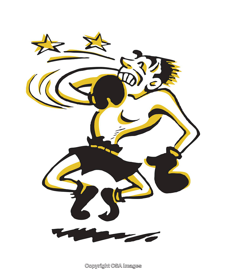 Cartoon Illustration of a Boxer Knocked Out with Stars Spinning