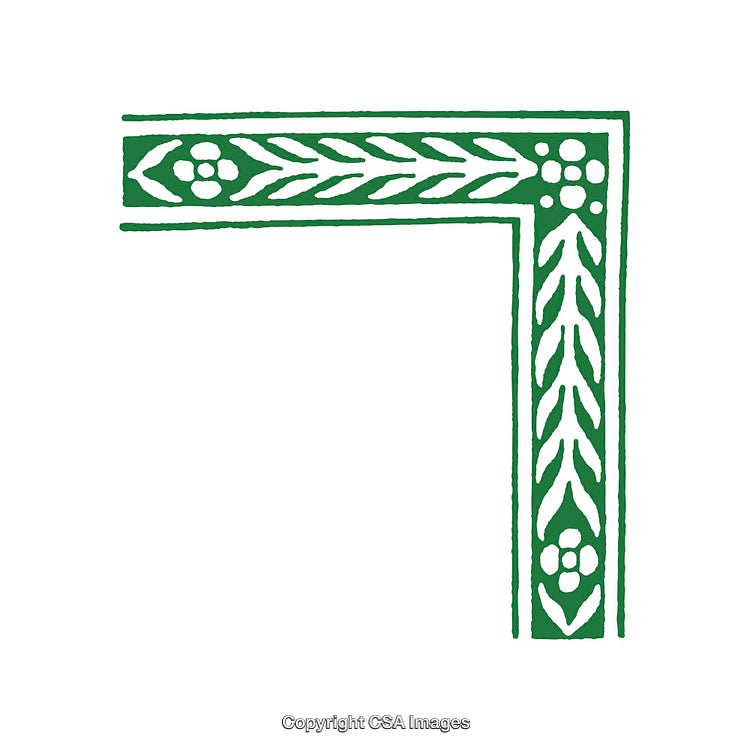 Ornate Green Corner Border With Floral and Leaf Pattern on White Background