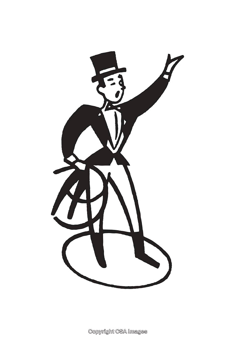 Retro Style Circus Ringmaster Illustration in Black and White Line Art