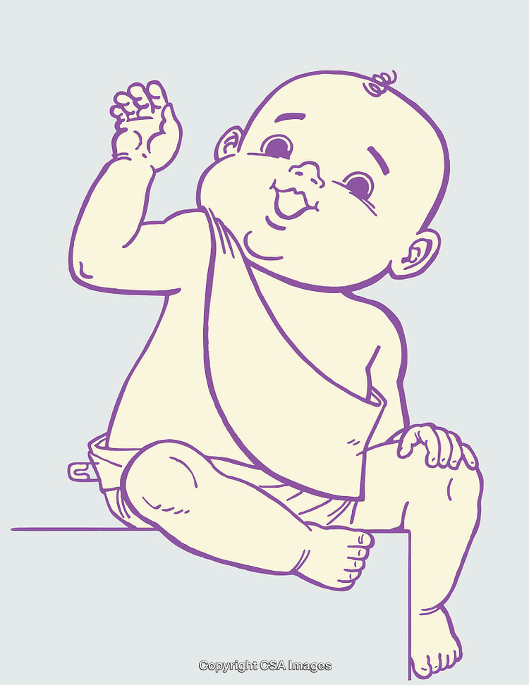 Adorable Baby in Line Art Illustration Waving With a Cheerful Expression