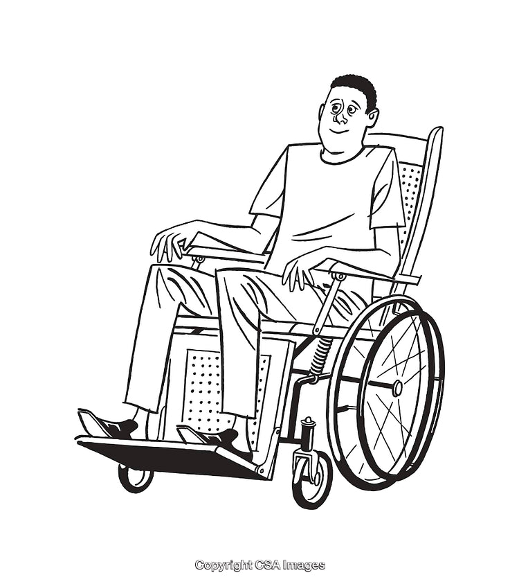 Line Art Drawing of Person in a Wheelchair