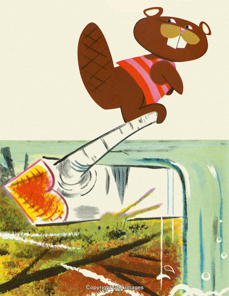 Charming Illustration of a Beaver by a Stream Amidst a Natural Setting