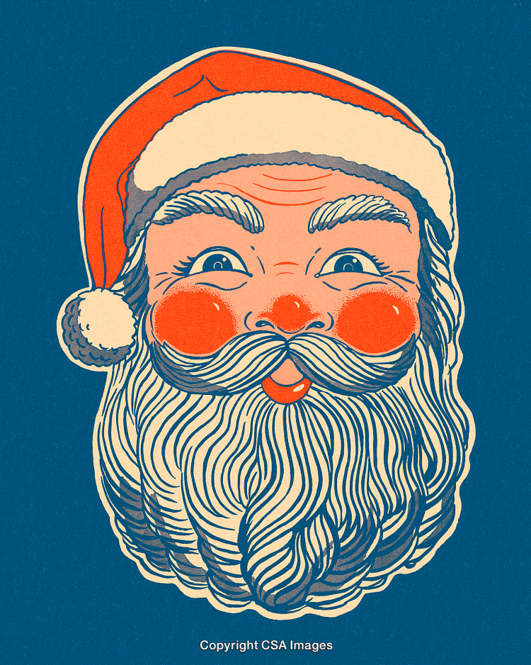 Vintage Illustration of Santa's Face with Cheerful Expression