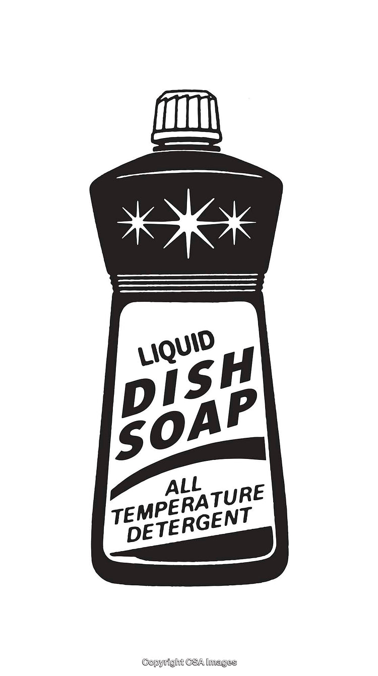 Black And White Illustration of Liquid Dish Soap Bottle with Label Text