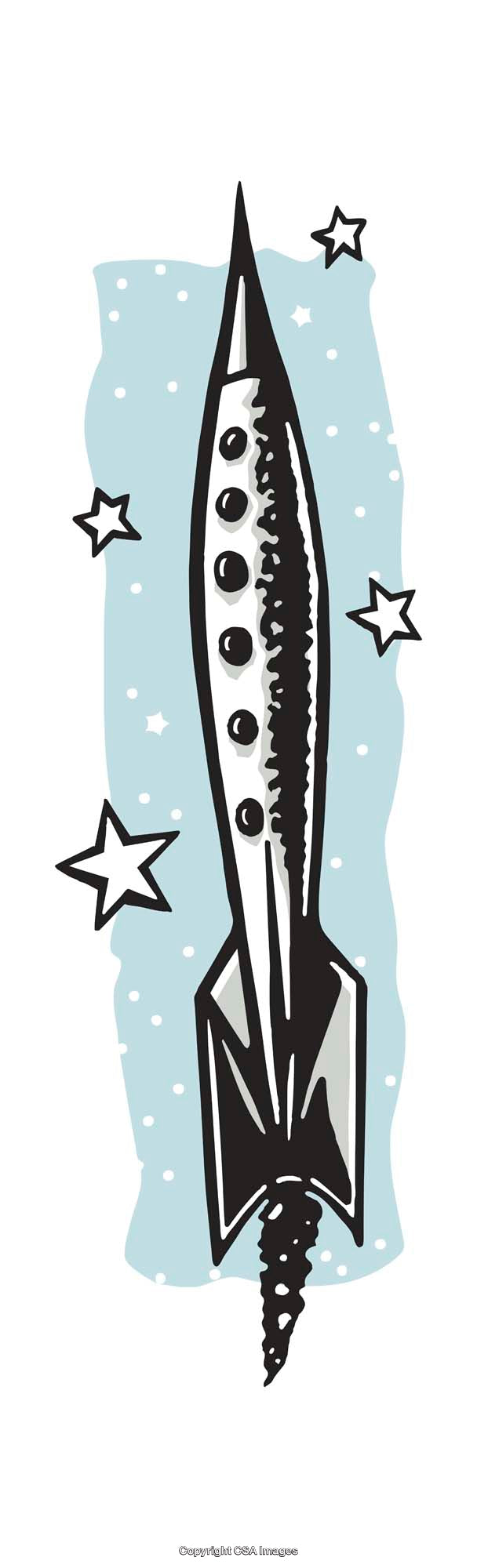 Cartoon Rocket Illustration in Retro Style with Stars and Space Theme