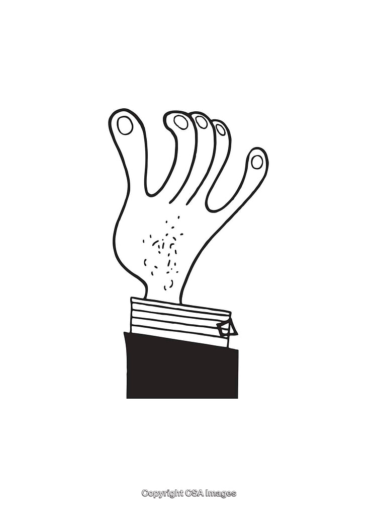 Surreal Black and White Line Art Featuring a Hand and Book Combination