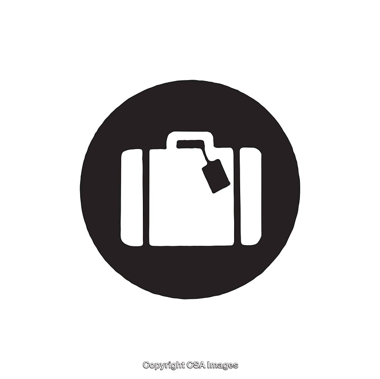Minimalistic Black and White Suitcase Icon with Travel Tag