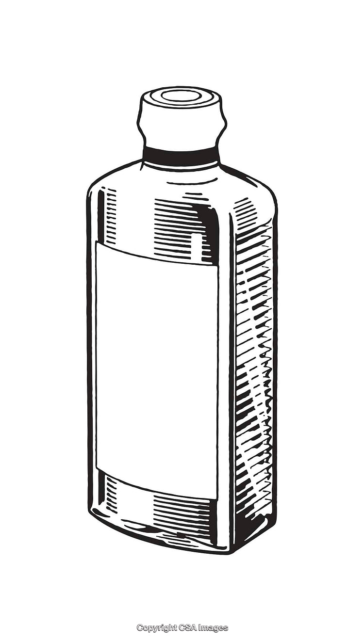 Black and White Line Art of a Vintage Glass Bottle