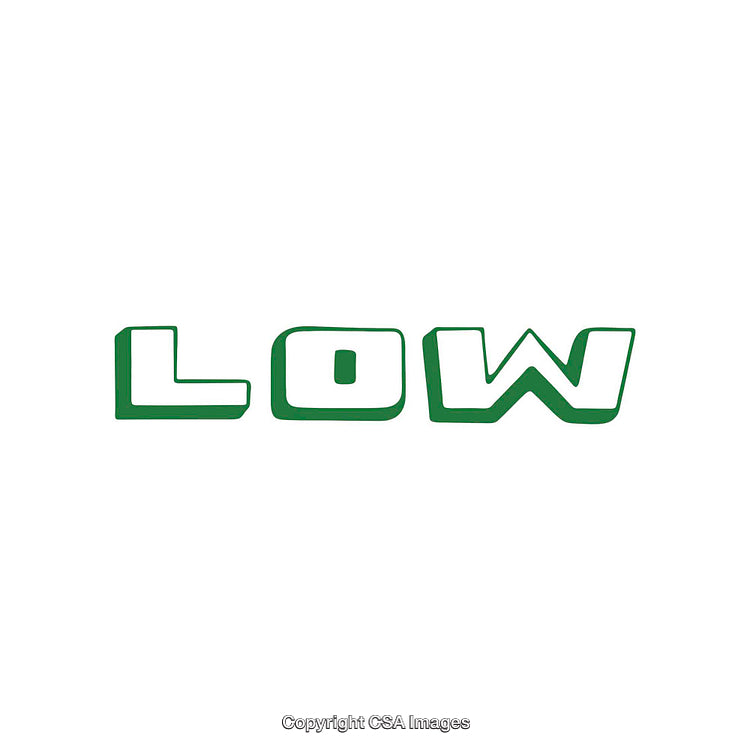 Bold Green Text Art Reading "LOW" on a White Background