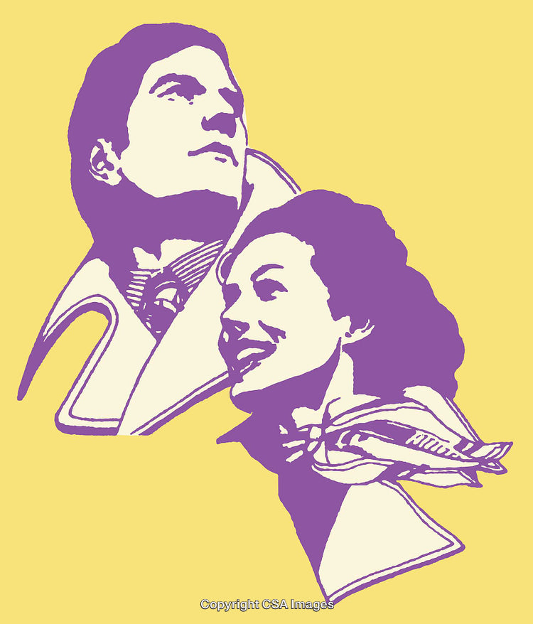 Vibrant Line Art Illustration of a Smiling Couple in Profile View