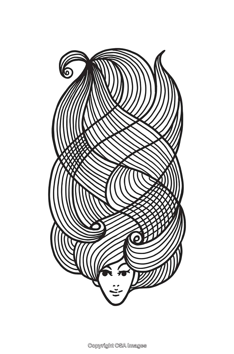 Black And White Line Art of a Woman With Intricate Hair Design