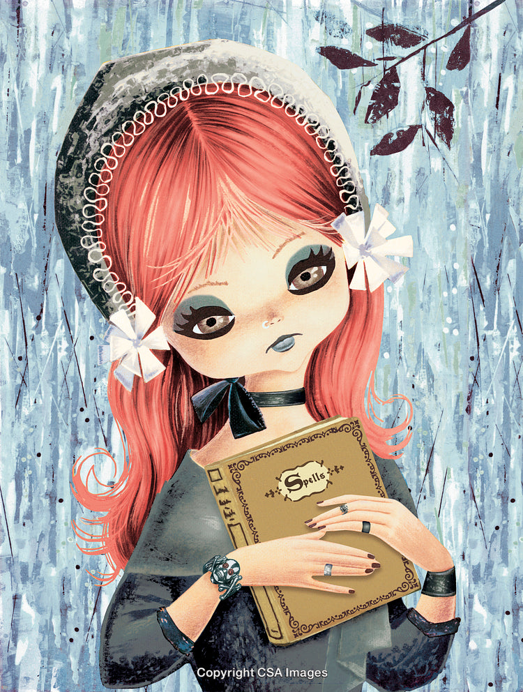 Charming Girl Holding a Magic Book in an Enchanted Forest Setting