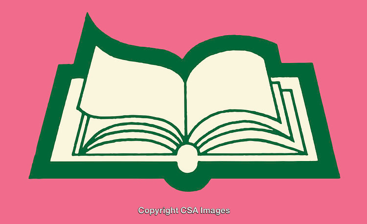 Colorful Line Art Illustration of an Open Book on a Pink Background
