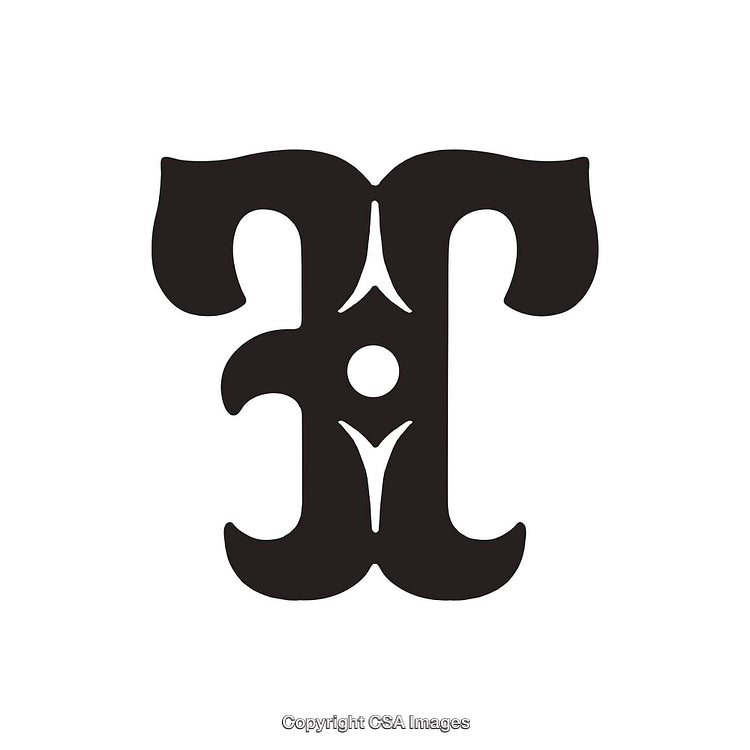 Intricate Black Letter T with Decorative Font Style on White Background