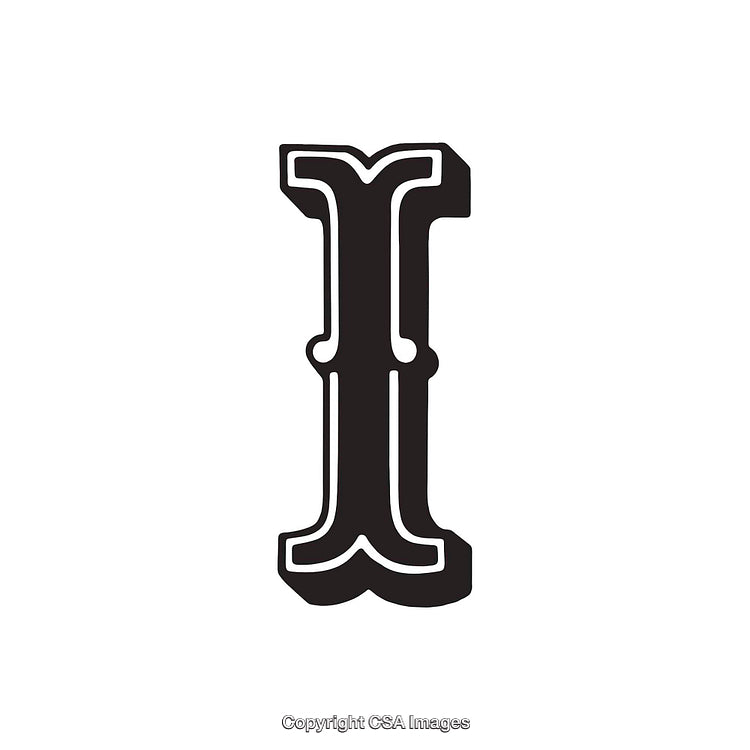 Elegant Ornate Black Letter I in Vintage Style on White Background