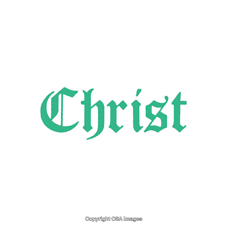Green Gothic Font Inscription Depicting the Word 'Christ' on White Background