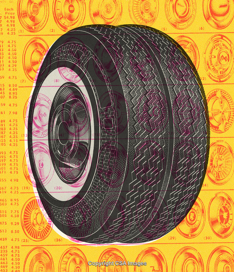 Vintage Tire Illustration With Retro Background and Tire Patterns
