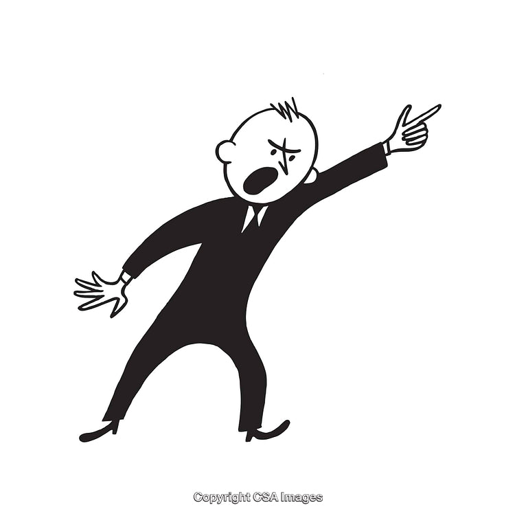 Expressive Cartoon Character Pointing In Heated Gesture Line Art Illustration