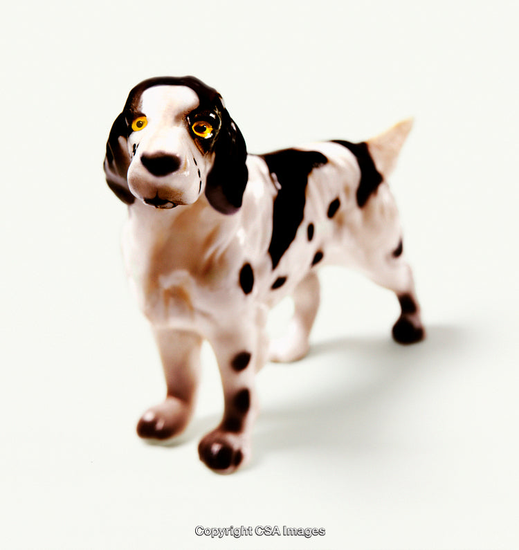 Close-Up of Spotted Dog Figurine on White Background