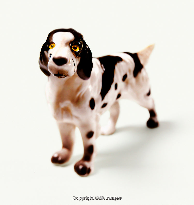 Close-Up of Spotted Dog Figurine on White Background
