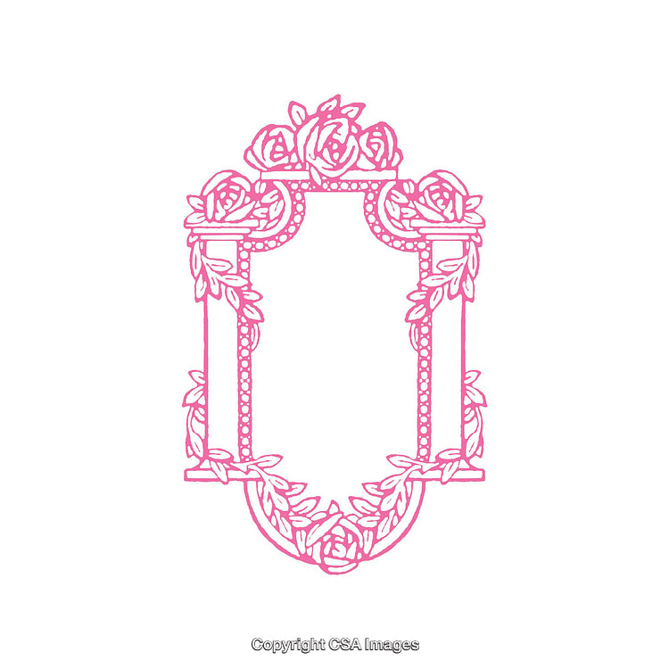 Intricate Pink Floral Frame with Rose Pattern on White Background