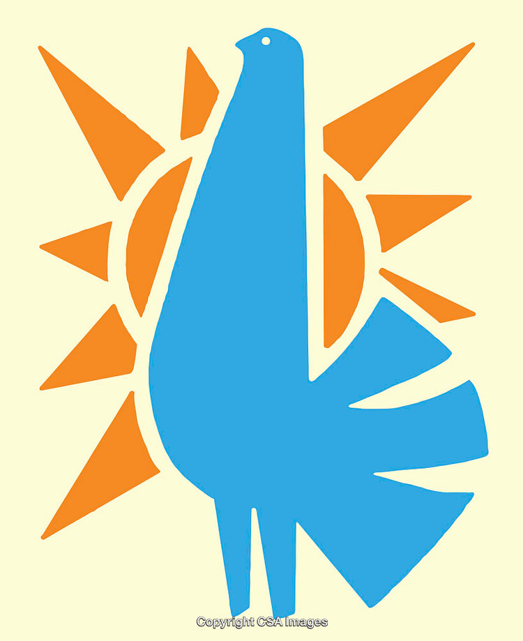 Blue Bird with Orange Sunburst Minimalist Illustration