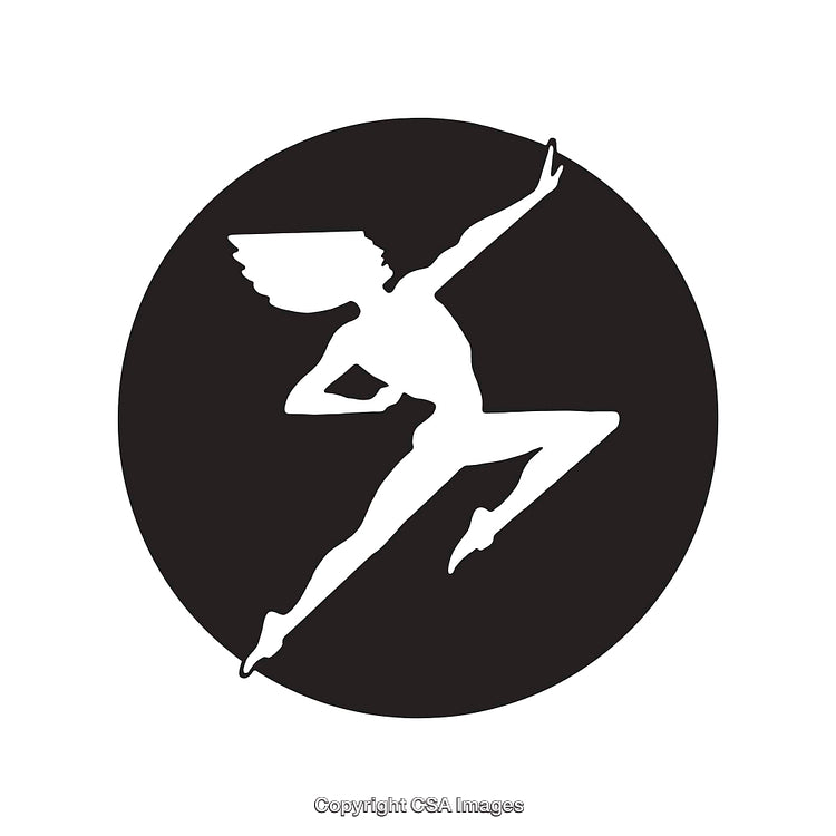 Winged Figure Logo in Black and White Icon Style