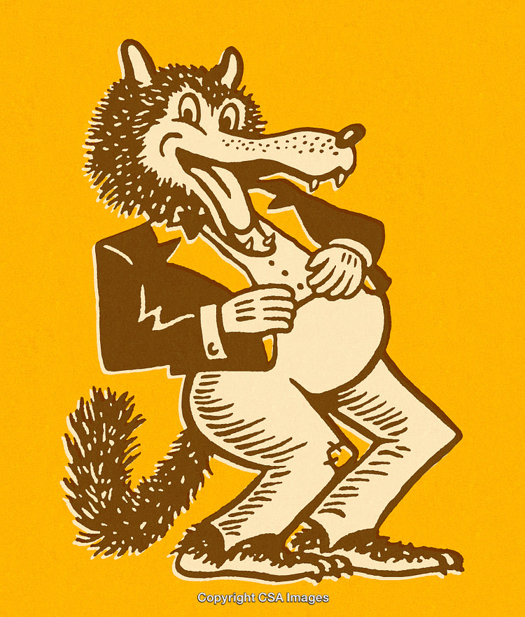 Retro Style Illustration of a Hungry Wolf in a Suit