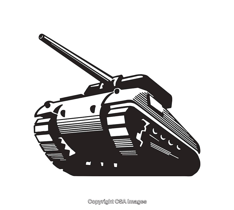Detailed Black and White Line Art of a Military Tank Illustration