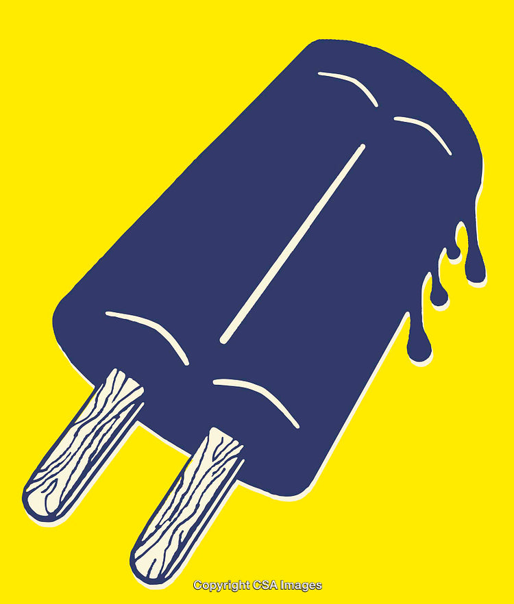 Colorful Line Art Illustration of Melting Double Popsicle on Bold Yellow Background