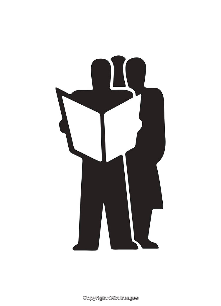 Silhouette Illustration of Two People Interacting and Reading Together