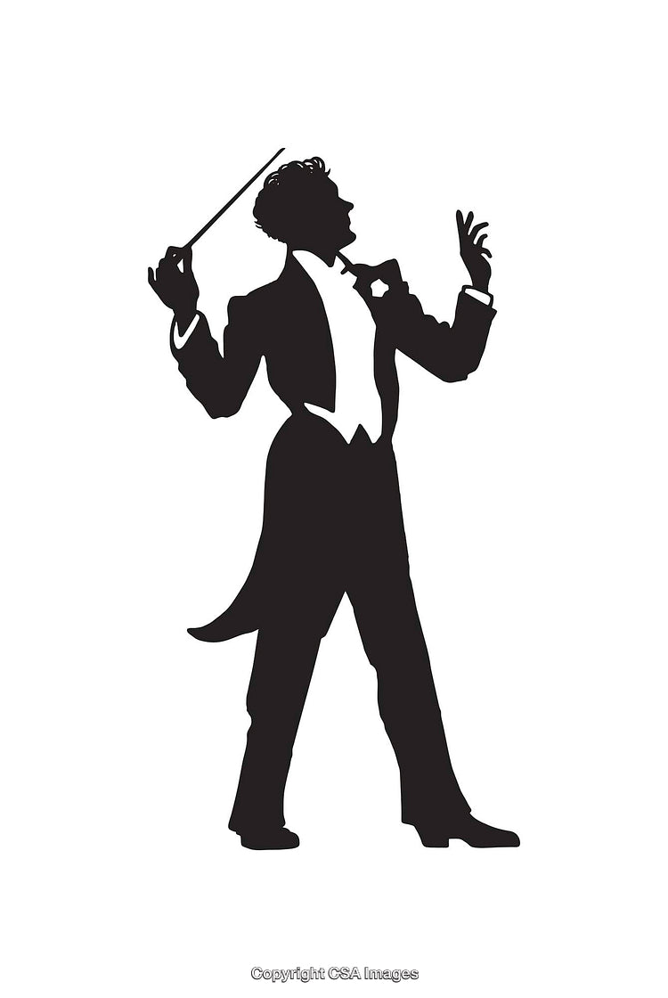 Silhouette Illustration of a Classical Orchestra Conductor Holding Baton