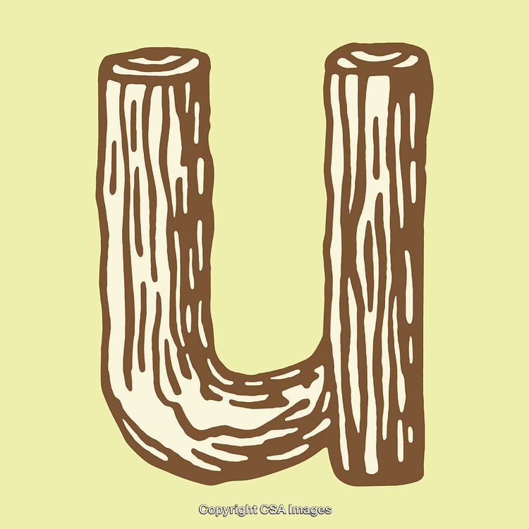 Wooden Letter U on Light Background in Artistic Brown Design
