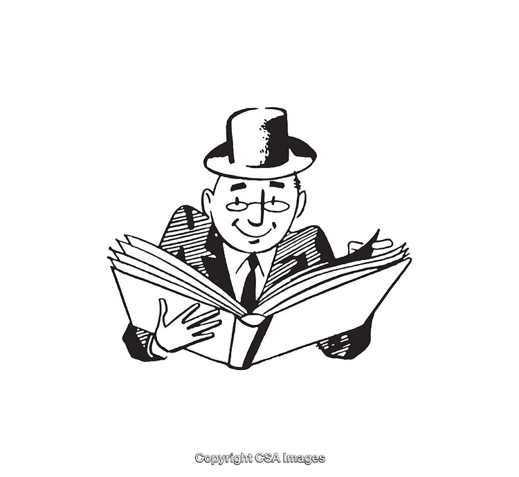 Vintage Line Art of Man Reading a Book with a Smile