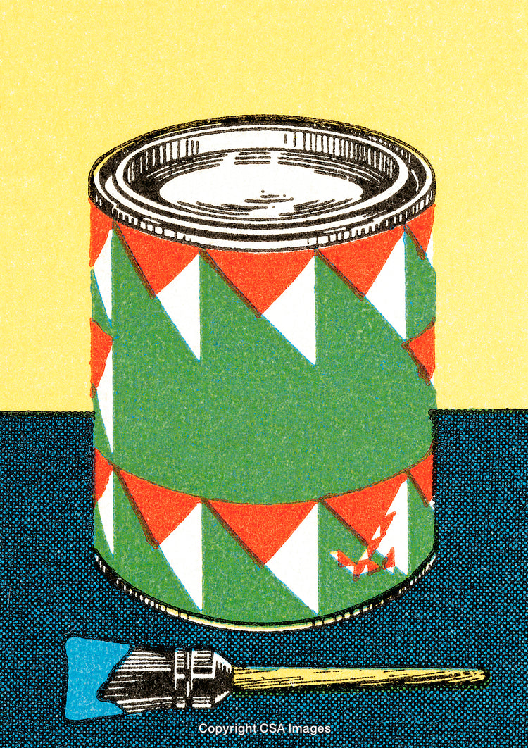 Colorful Illustration of a Painted Drum and Brush on Solid Background