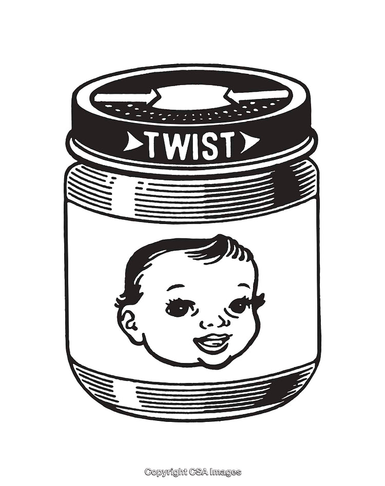 Black and White Line Art of a Jar with a Smiling Baby Face