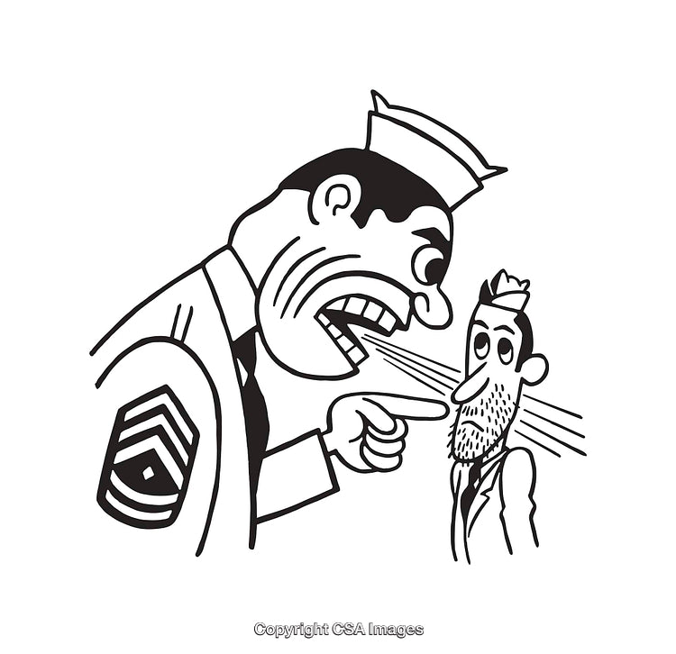Illustration of a Military Officer Yelling at a Subordinate in Line Art
