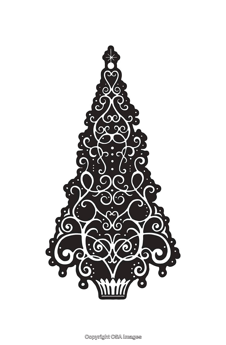 Ornamental Christmas Tree Silhouette With Intricate Line Art Design