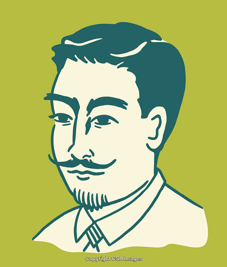 Elegant Line Art Illustration of a Man With Moustache on Green Background