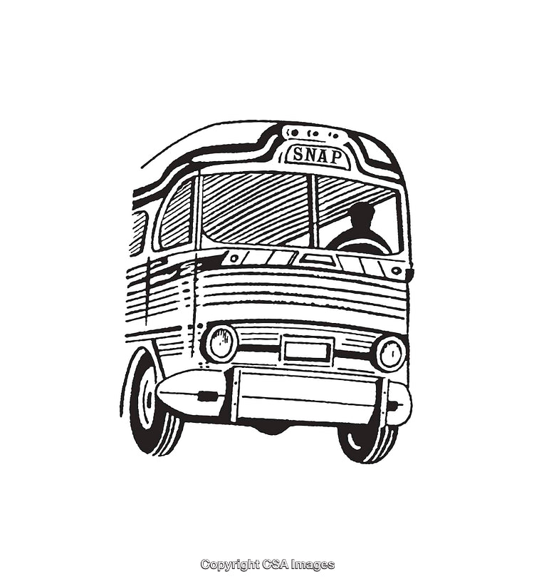 Detailed Black And White Line Art of a Vintage Bus Illustration
