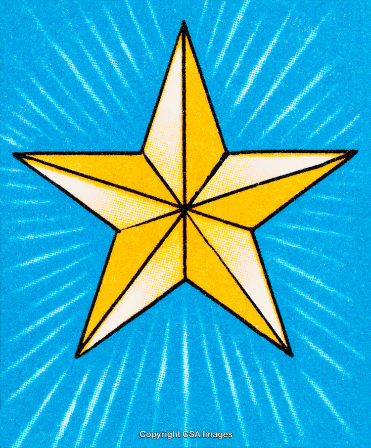 Golden Star on Blue Background with Radiating Light Beams
